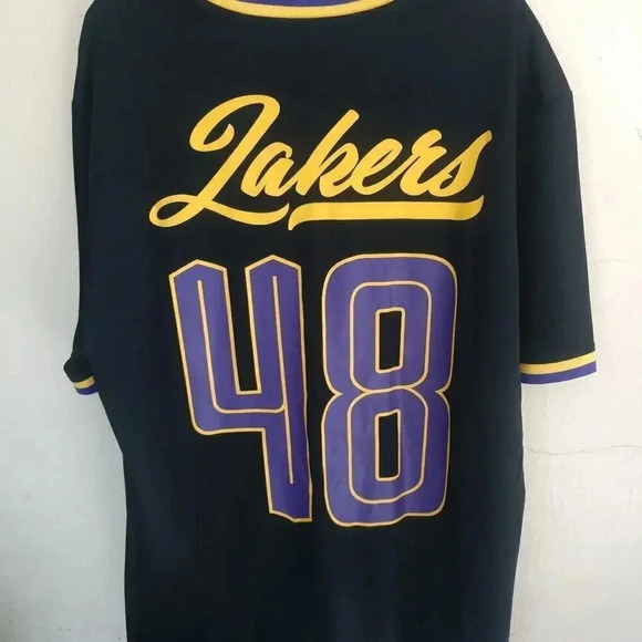 Los Angeles LA Lakers #48 Warm-up Jersey Pullover Shirt Black Size L - Picture 2 of 4